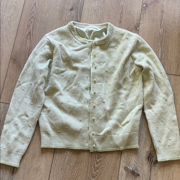 Doen Sweaters - Doen Cashmere Pearl-Embellished Cream Women's Cardigan Sweater